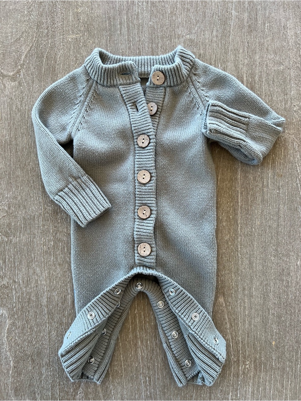 Caden Lane Knit Sweater Button Romper in Muted Green